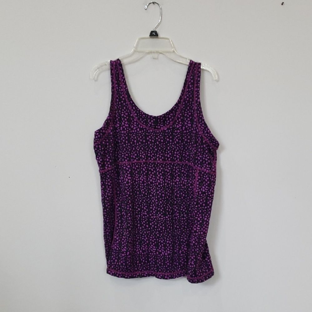 Lucy Yoga Purple Floral on Black Women's XL Performance Tank Top Baby Doll Seams